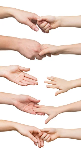 Conjunto de madre sosteniendo la mano del niño aislado sobre fondo blanco — Foto de Stock