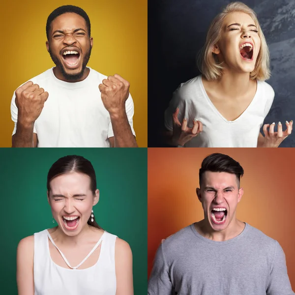 Colagem de diferentes pessoas gritando — Fotografia de Stock