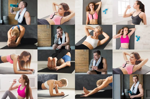 Collage of young man and women practicing yoga — Stock Photo, Image