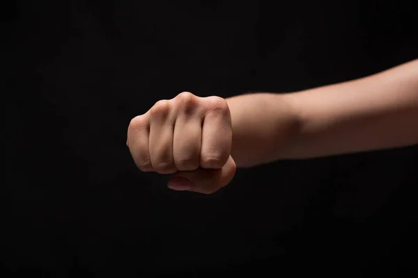 Gesto de la mano, mujer apretó el puño, listo para golpear —  Fotos de Stock