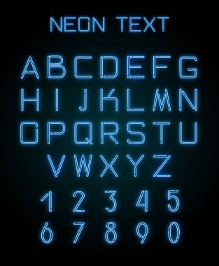 Alfabe ve neon ışık ile oluşturulan sayılar