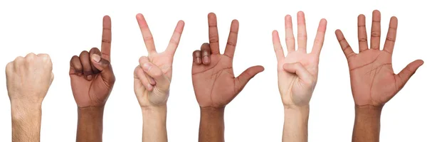 Set di mani da uomo in bianco e nero. Le mani maschili mostrano cifre, contando — Foto Stock