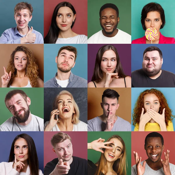 Verschiedene junge Menschen positive und negative Emotionen gesetzt — Stockfoto