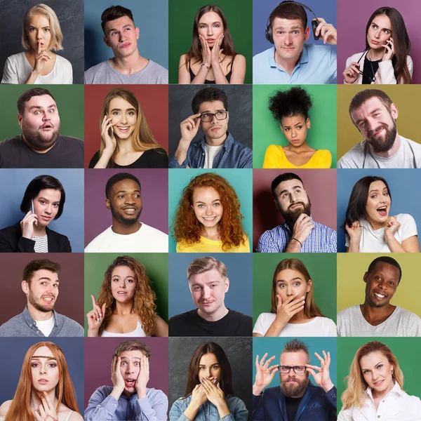 Diverse jonge mensen positieve en negatieve emoties set — Stockfoto