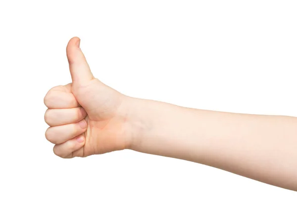 Рука ребенка показывает большой палец вверх изолированы — стоковое фото