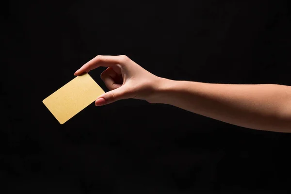 Closeup of female hand holding blank plastic card — Stock Photo, Image