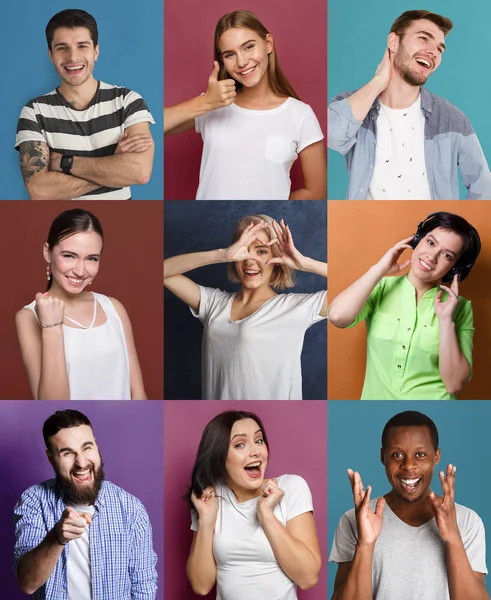 Glückliche, vielfältige Menschen vor Studiohintergrund — Stockfoto