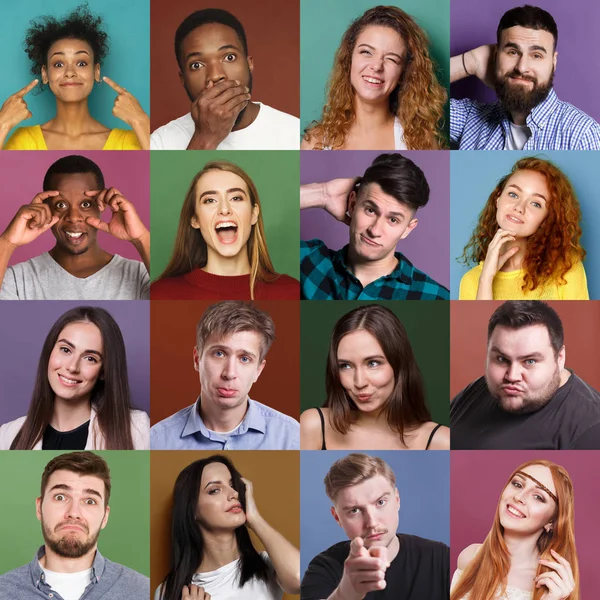 Verschiedene junge Menschen setzen positive Emotionen frei — Stockfoto