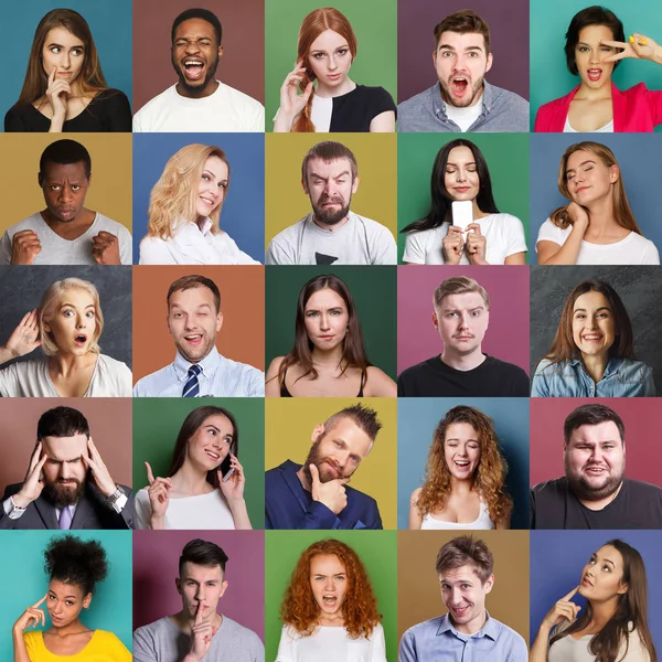 Verschiedene junge Menschen positive und negative Emotionen gesetzt — Stockfoto