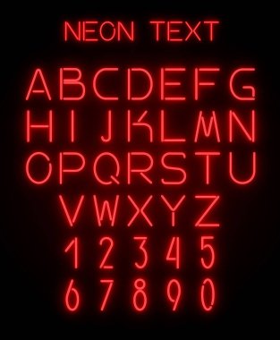 Alfabe ve neon ışık ile oluşturulan sayılar