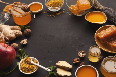 Siyah arka plan üzerine bal türleri