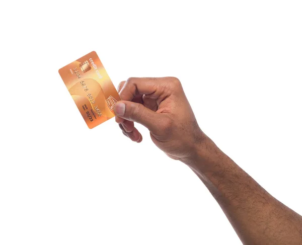 Крупним планом чоловіча рука тримає пластикову картку — стокове фото