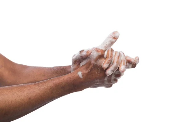 Black man washing hands isolated on white background — Stock Photo, Image