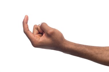 Siyah erkek el izole üzerinde beyaz çağırıyor