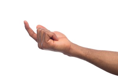 Siyah erkek el izole üzerinde beyaz çağırıyor