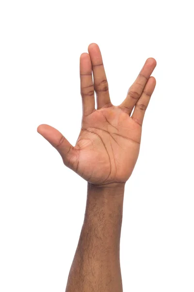 Black man hand gesturing in the form of crocodile — Stock Photo, Image