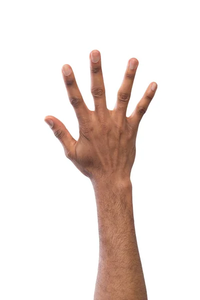 Μαύρο χέρι δείχνει τον αριθμό πέντε απομονωμένες — Φωτογραφία Αρχείου