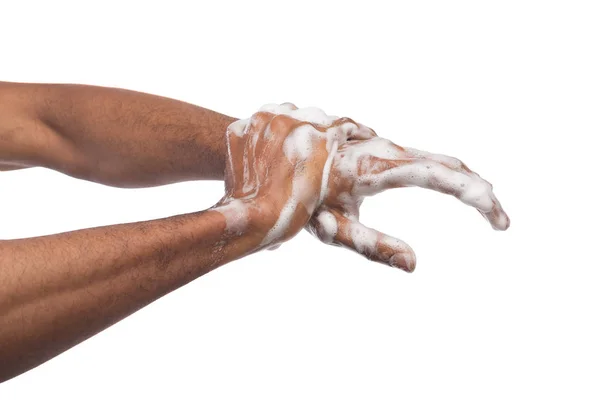 Black man washing hands isolated on white background — Stock Photo, Image