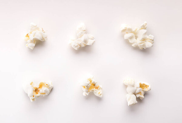 Collection of cooked popcorn isolated on white background