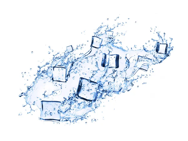 Collage of ice cubes in water splashes — Stock Photo, Image
