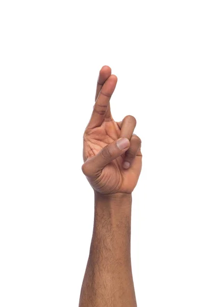 Kara el beyaz fo şans izole parmak çarpı işareti — Stok fotoğraf