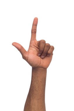 Siyah erkek el parmağı yukarıyı, izole ile