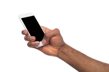 Boş ekran ile hareket eden smartphone tutan el