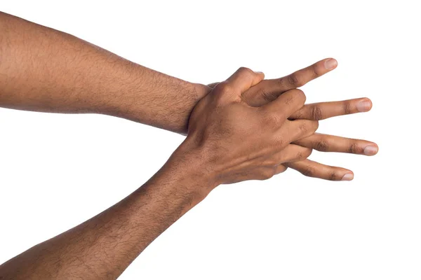 Preto mãos masculinas isoladas no branco — Fotografia de Stock