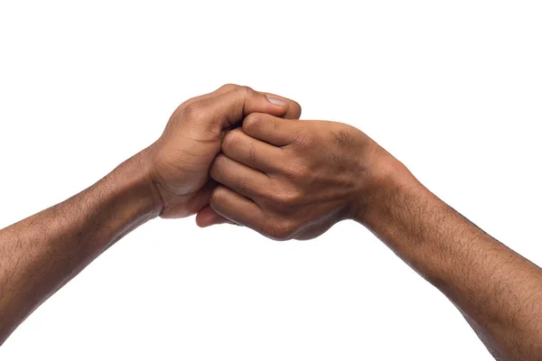 Mudras de mão - mãos masculinas pretas fazendo posição Ganesha, isolado — Fotografia de Stock