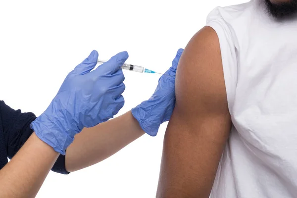 Läkare Att Göra Vaccination Ingection Isolerade Vitt Medicin Och Sjukvård — Stockfoto