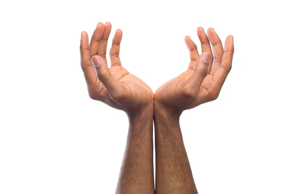 Μαύρο αρσενικό χέρια κοίλο σε λευκό φόντο απομονωμένες — Φωτογραφία Αρχείου