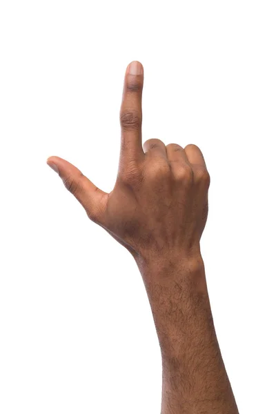 Mano masculina apuntando al objeto con el dedo índice aislado —  Fotos de Stock
