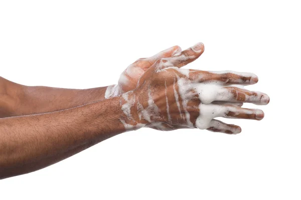 Zwarte man handenwassen geïsoleerd op witte achtergrond — Stockfoto