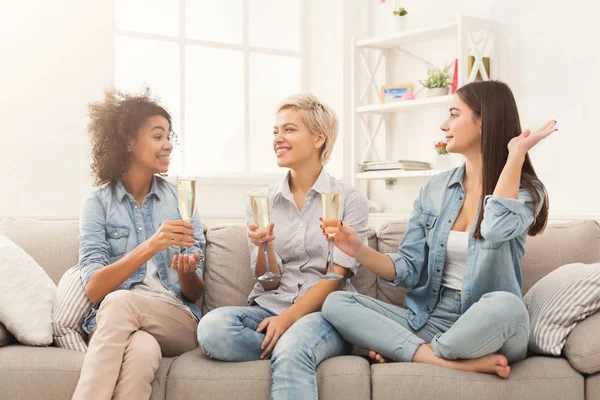 Amigos brindam com vinhedos em casa — Fotografia de Stock