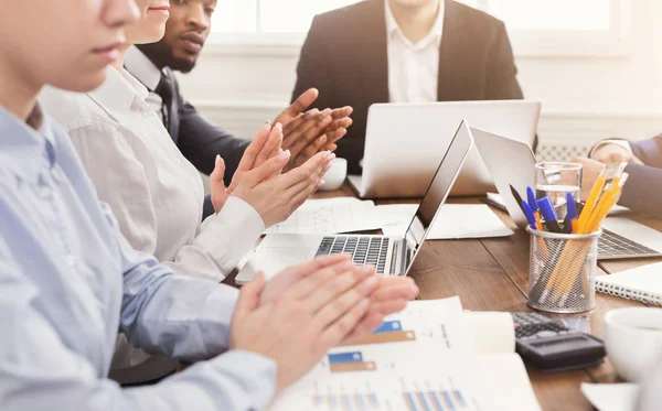 Partners clapping hands after business meeting — Stock Photo, Image