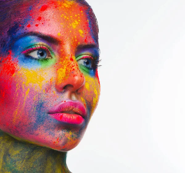 Beauty model with colorful powder make up — Stock Photo, Image