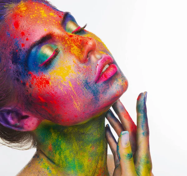 Sensuele vrouw portret met heldere kunst make-up — Stockfoto