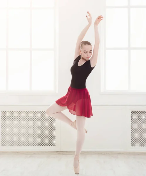 Bastante Joven Mujer Hermosa Linda O Bailarina En Zapatillas De Ballet Y  Sexy Falda Tutú Rojo Y Negro Medias De Las Medias De Rejilla Con La Pala  Aislados En Blanco Fotos, retratos