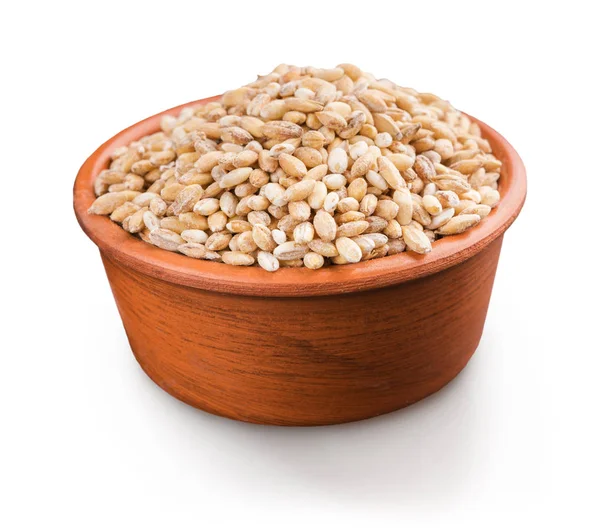 Wheat grains in bowl on white background — Stock Photo, Image