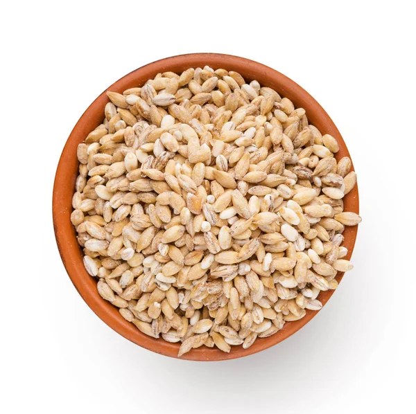 Wheat grains in bowl on white background — Stock Photo, Image