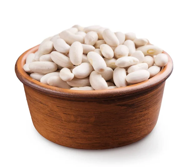Wooden bowl full of white beans — Stock Photo, Image
