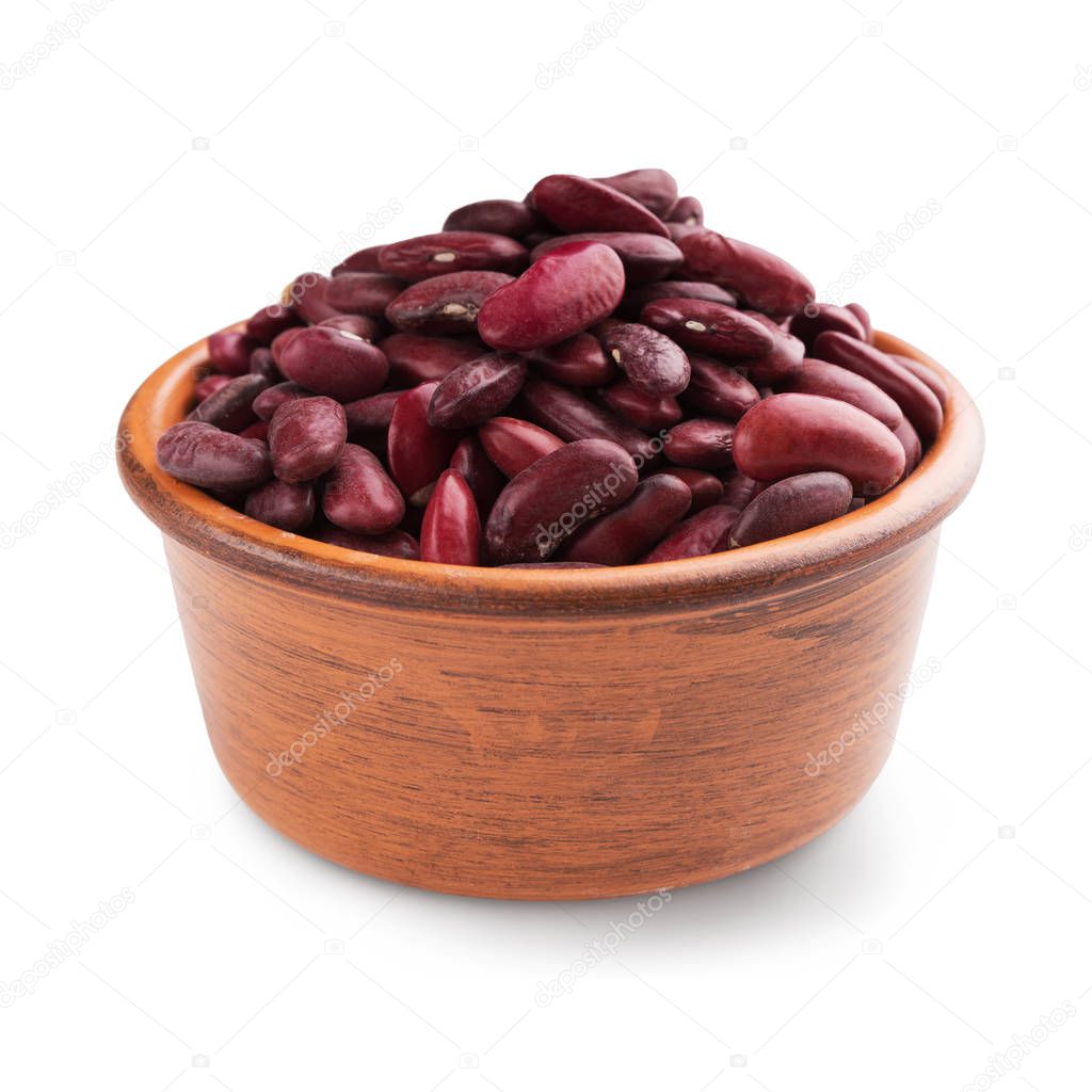 Red kidney beans in bowl on white background