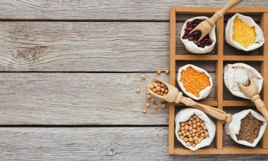 Tahıllar ve baklagiller ürün yelpazesine ahşap tablo