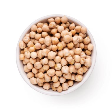 Nohut plaka üzerinde beyaz izole, taneleri