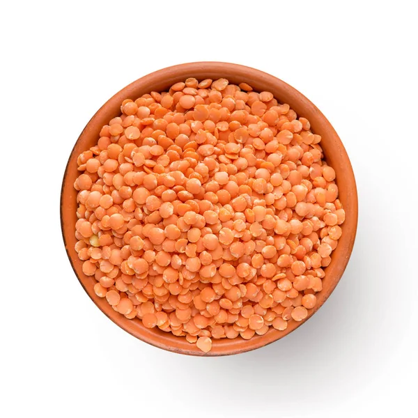 Bowl of red lentil isolated — Stock Photo, Image