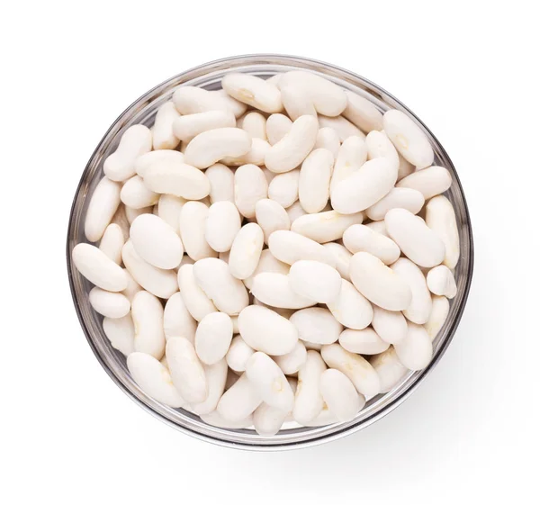 흰 콩의 전체 유리 그릇의 상위 뷰 — 스톡 사진