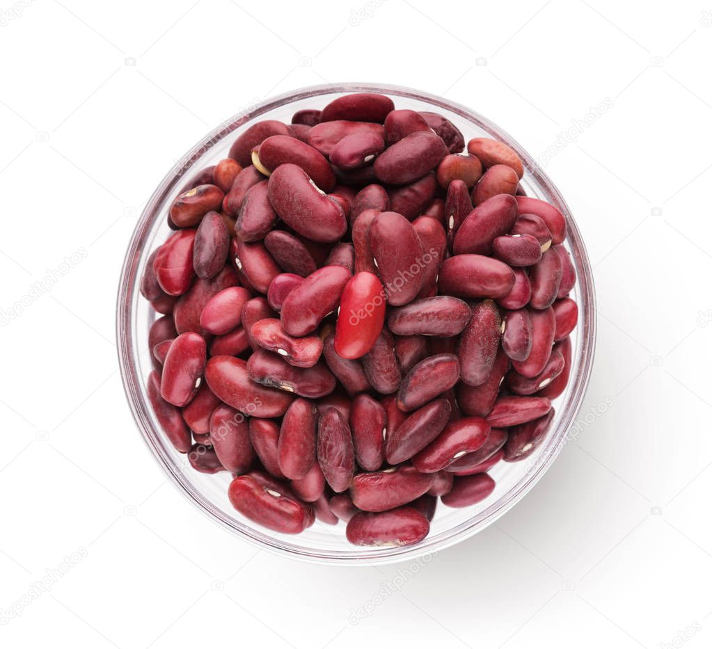 Red kidney beans in bowl on white background