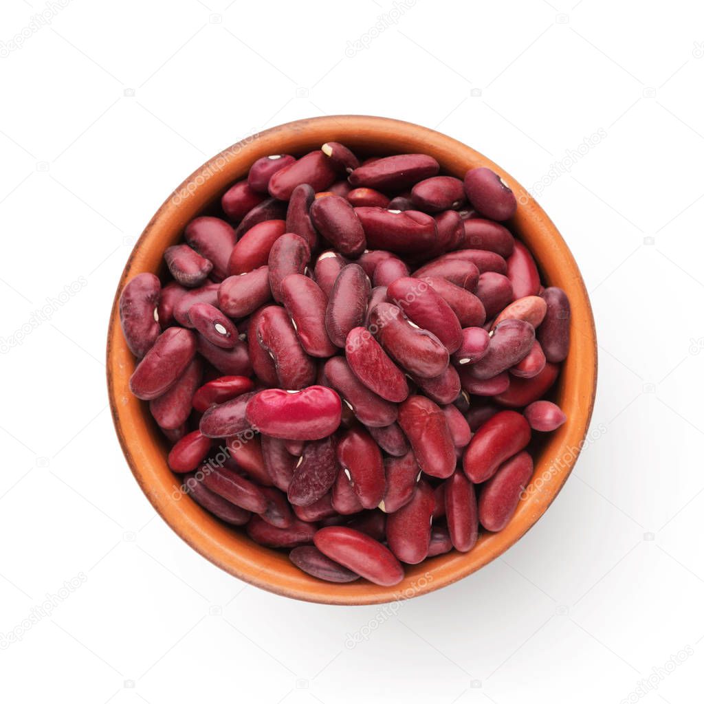 Red kidney beans in bowl on white background