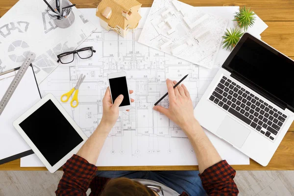 Architects working table, top view. — Stock Photo, Image