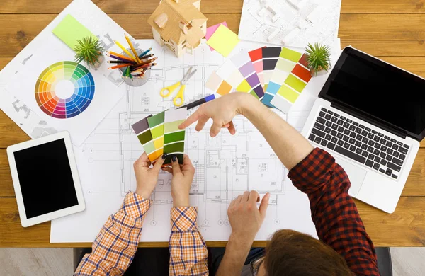 Designers working table, top view.